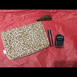 2/$10 Makeup bag, NYX lip creme and beauty blender
